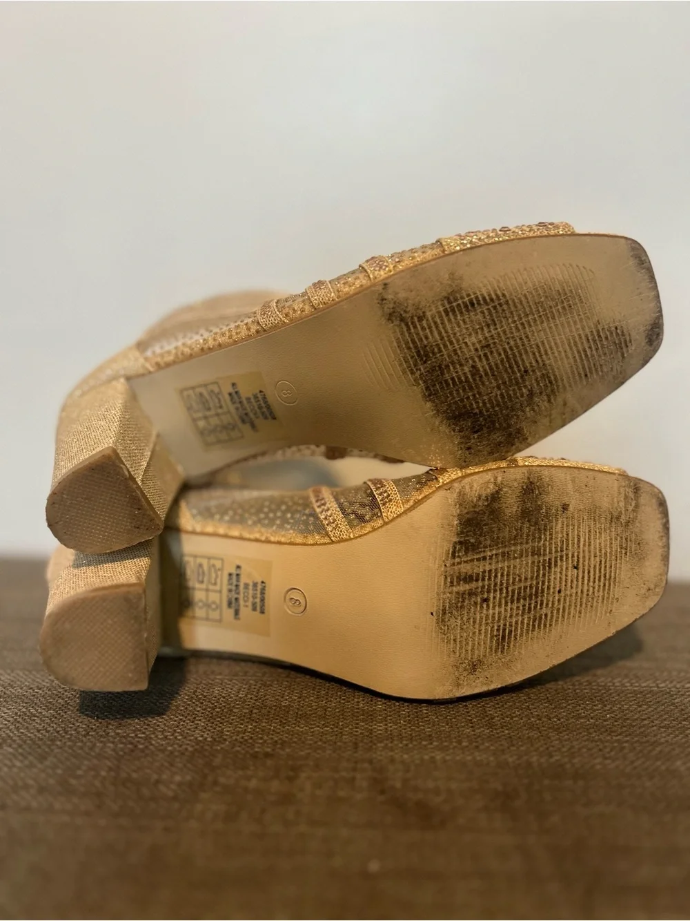 Valenti Franco Gold Glitter Strappy Peep-Toe Women's Heels